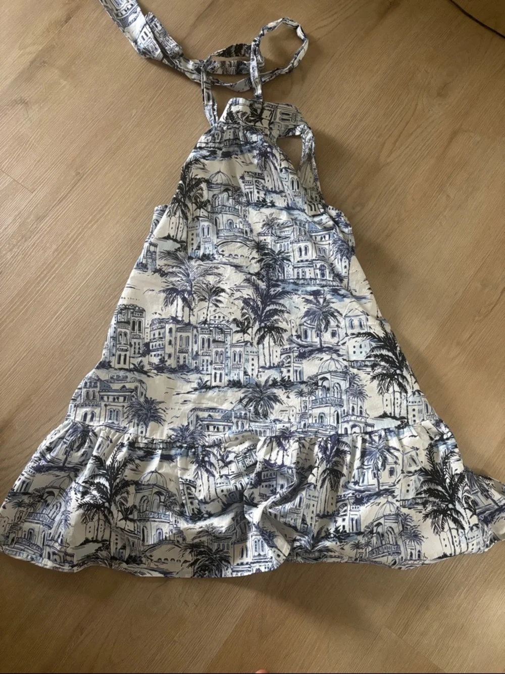 Calypso St. Barth Blue & White Tropical Print Halter Sundress size XS